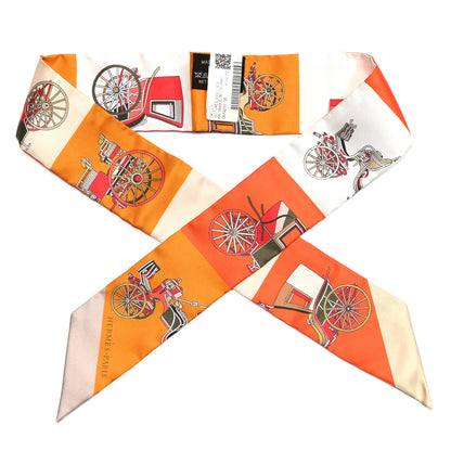 Hermes Silk Les Voitures Exquises Twilly Orange Beige Kaki 1 of 8