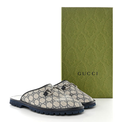 Gucci GG Supreme Monogram Miro Soft Calfskin Men's Horsebit Slippers 9 Beige Blue 9 of 9