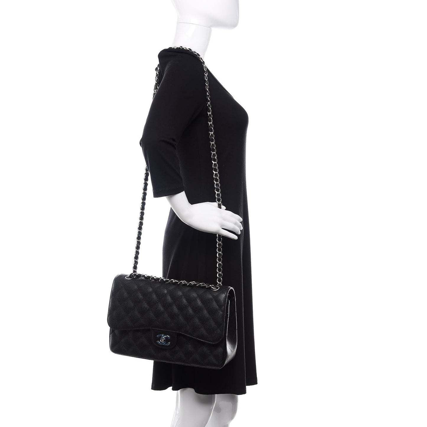 Caviar Quilted Jumbo Double Flap Black