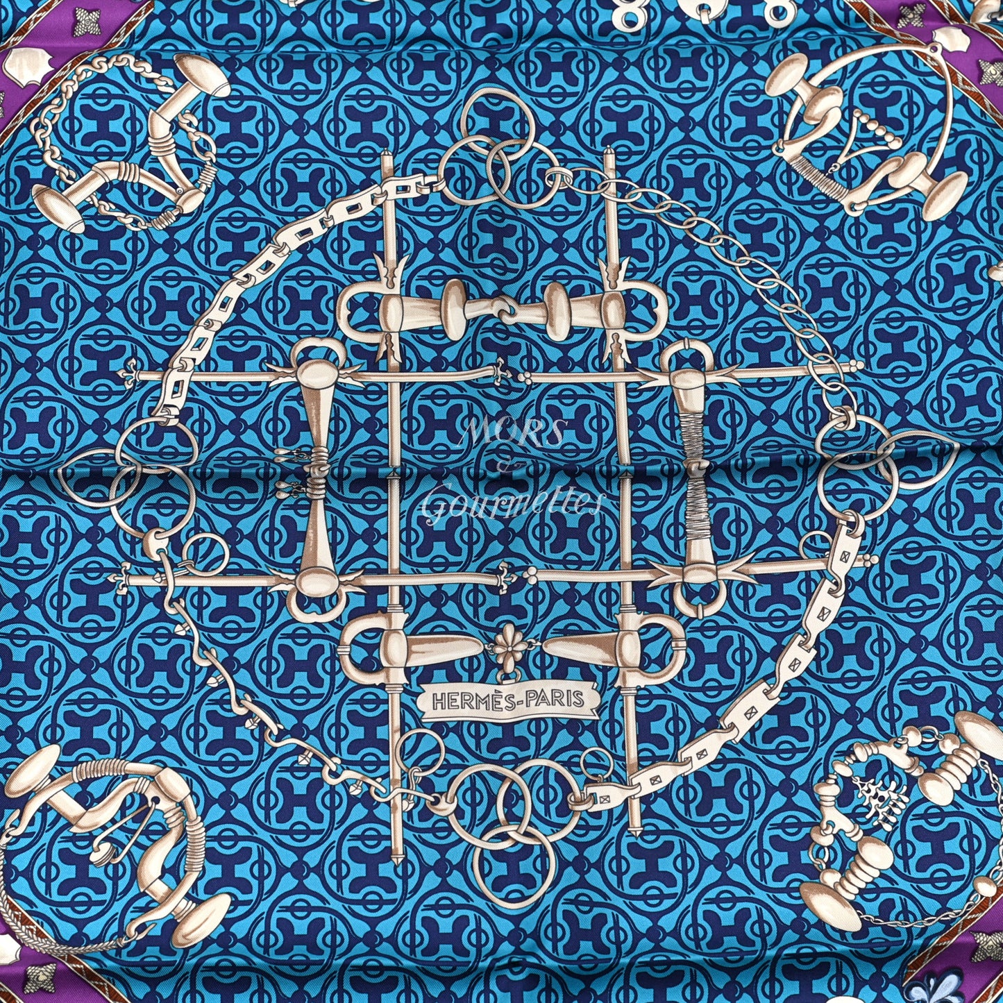 Silk Mors et Gourmettes Remix Scarf 90 Azur Cobalt Gris