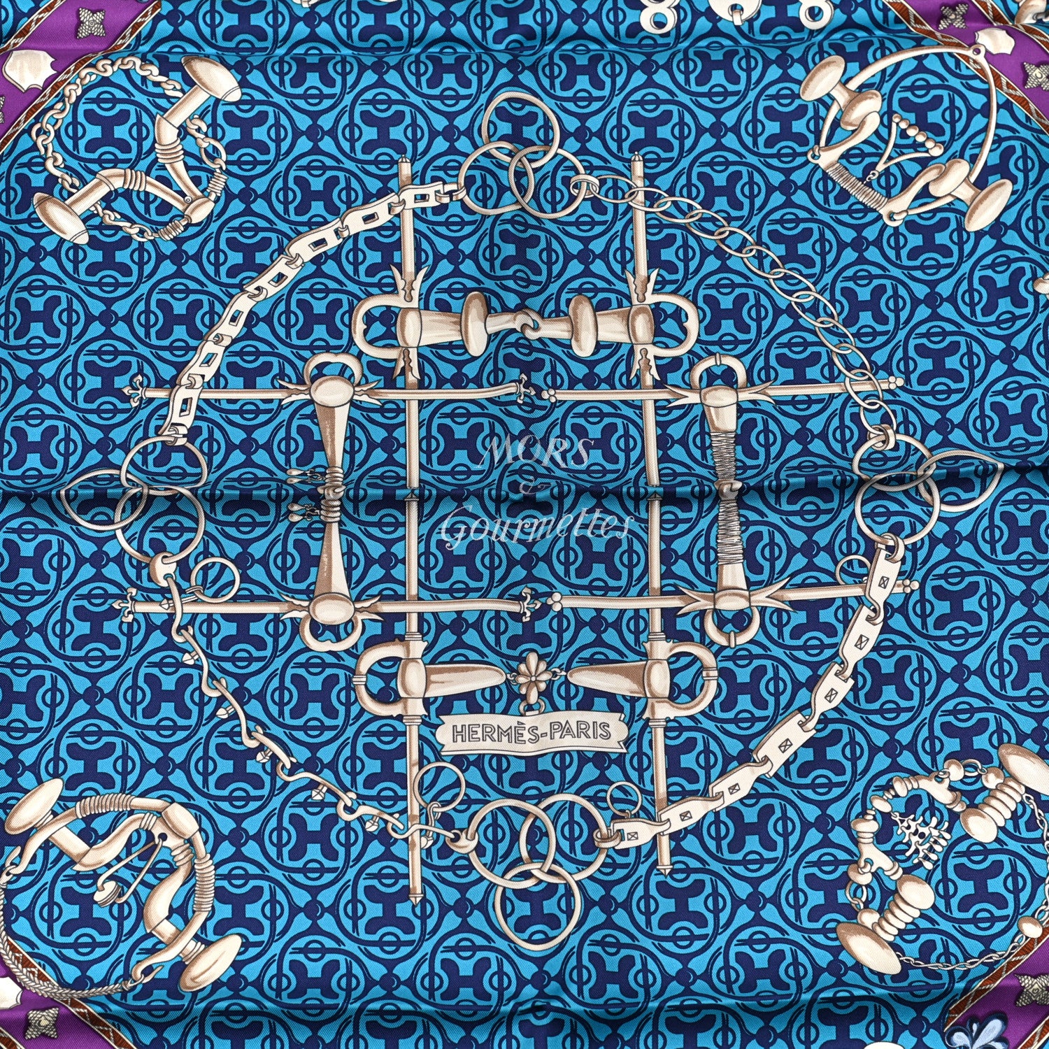 Hermes Silk Mors et Gourmettes Remix Scarf 90 Azur Cobalt Gris 4 of 5