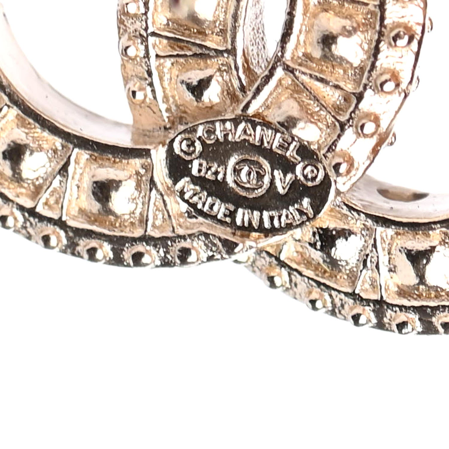 Chanel Crystal Timeless CC Earrings Light Gold 4 of 4