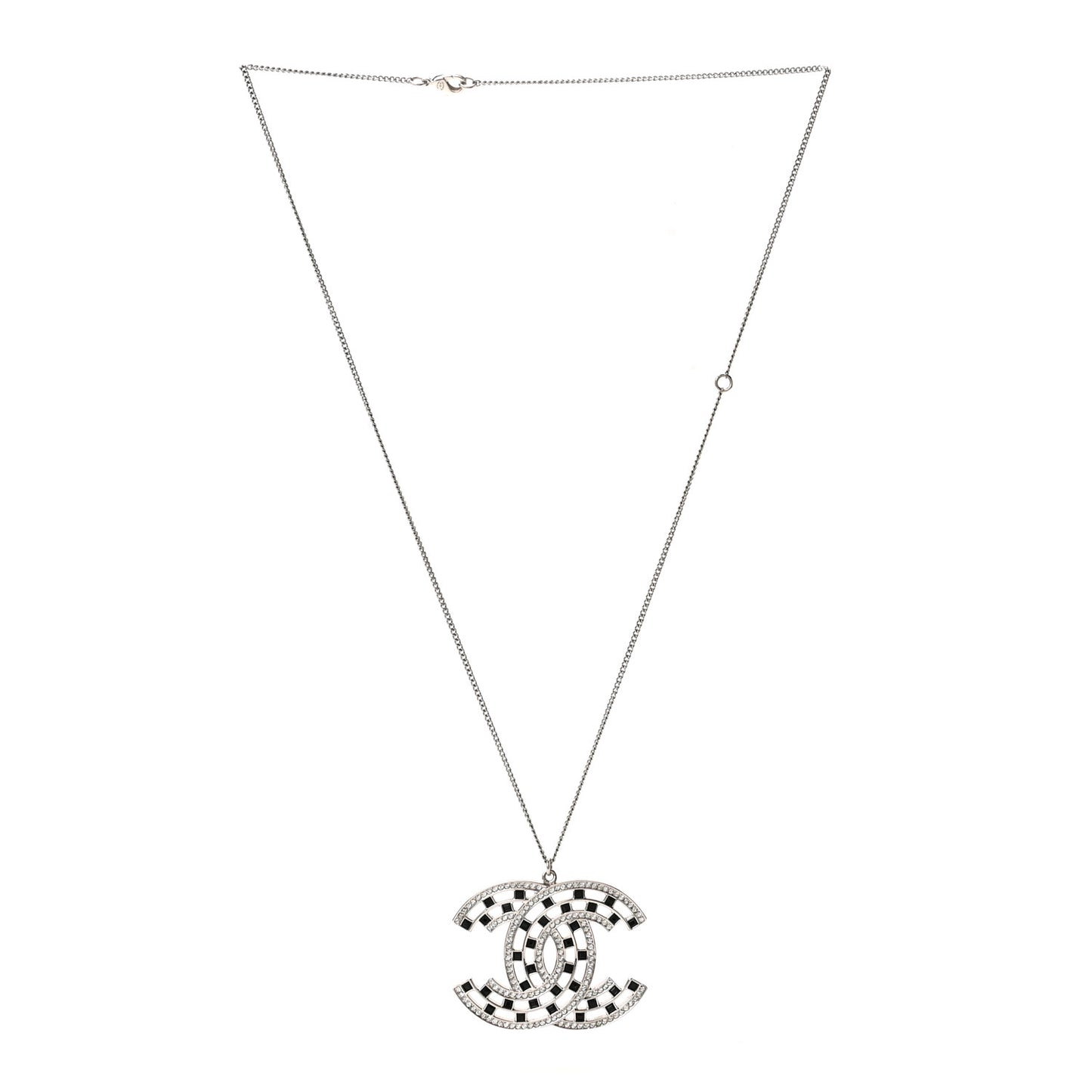 Baguette Crystal Large CC Necklace Silver Black