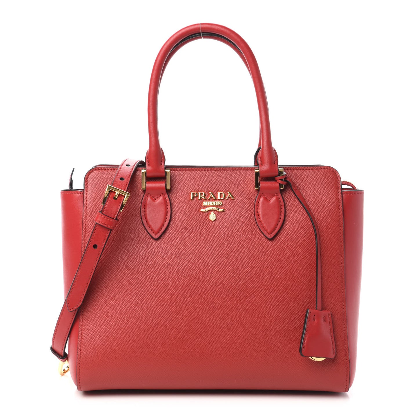 Saffiano Soft Calfskin Double Handle Satchel Fuoco