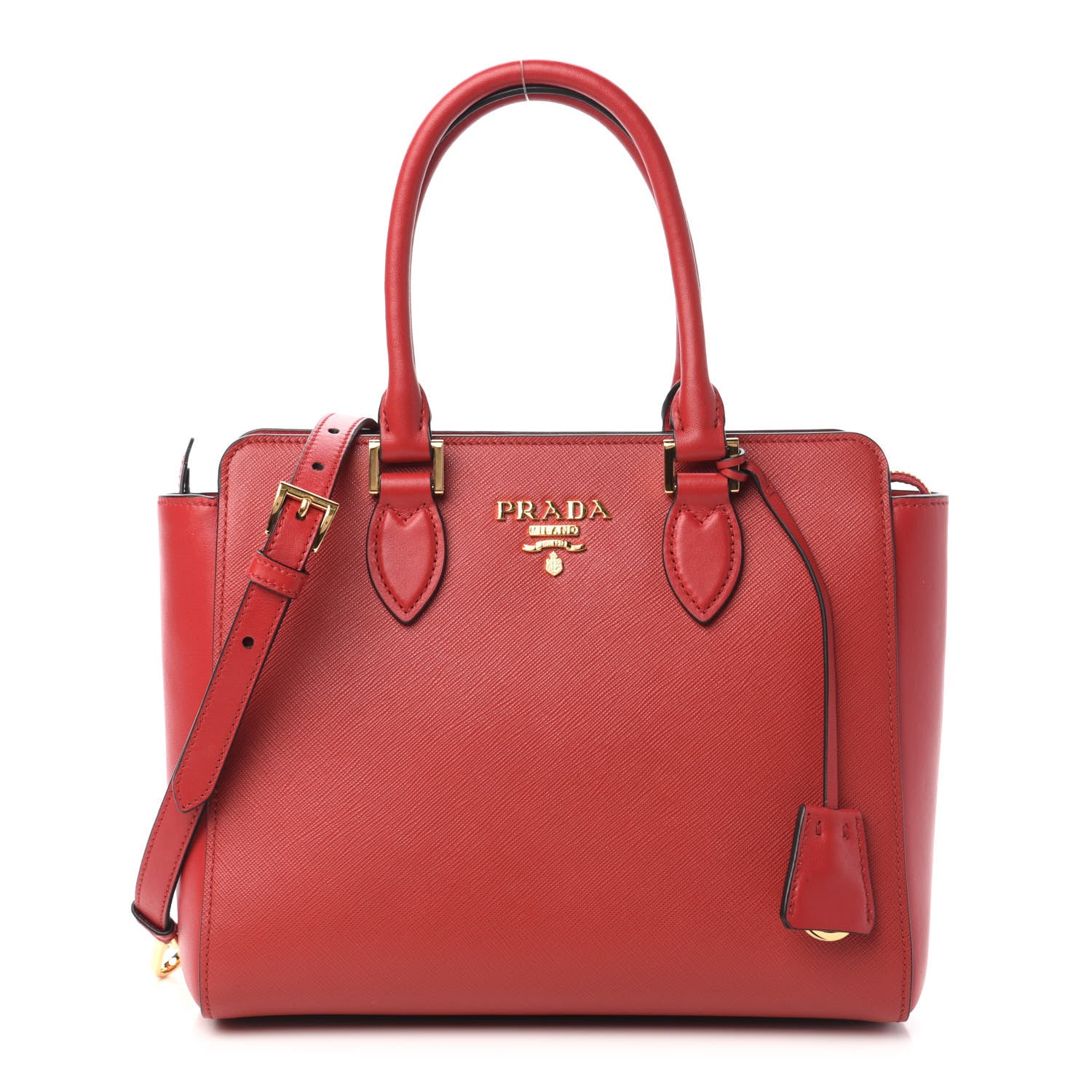 Prada Saffiano Soft Calfskin Double Handle Satchel Fuoco 1 of 9