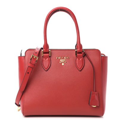 Prada Saffiano Soft Calfskin Double Handle Satchel Fuoco 1 of 9