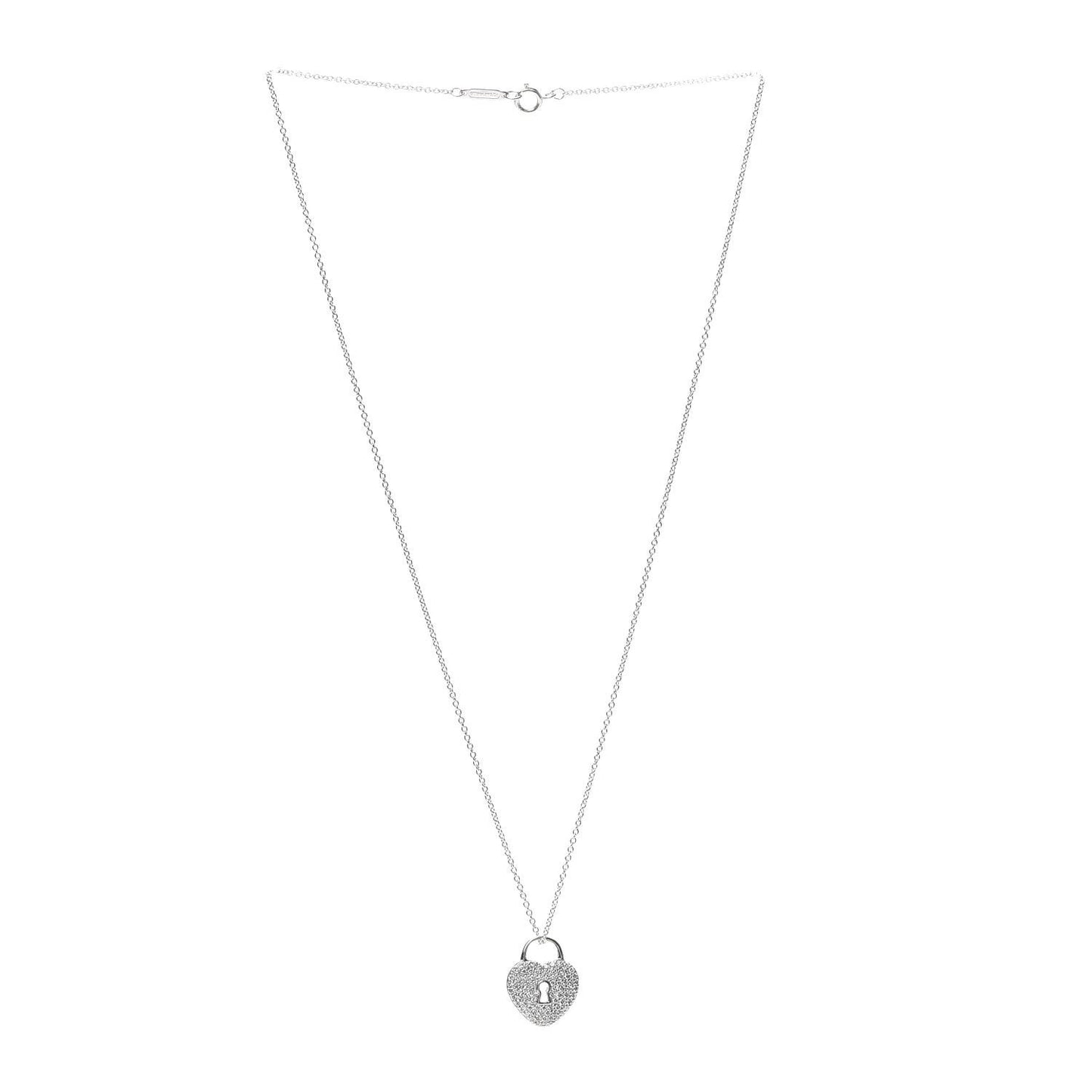 Platinum Diamond Small Heart Lock Pendant Necklace