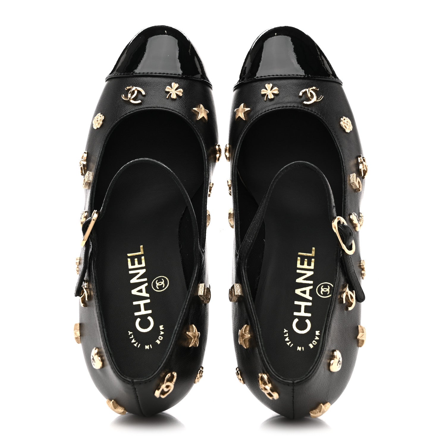Chanel Lambskin Patent Cap Toe Charms Mary Jane Pumps 36.5 Black 2 of 10