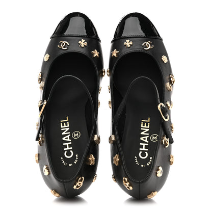 Chanel Lambskin Patent Cap Toe Charms Mary Jane Pumps 36.5 Black 2 of 10