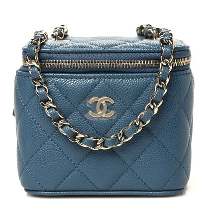 Chanel Caviar Quilted Mini Vanity Case With Chain Blue 1 of 10