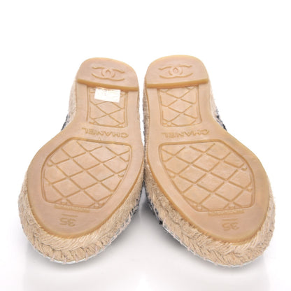 Chanel Metallic Tweed Lambskin CC Espadrilles 35 Blue Black Silver 5 of 9