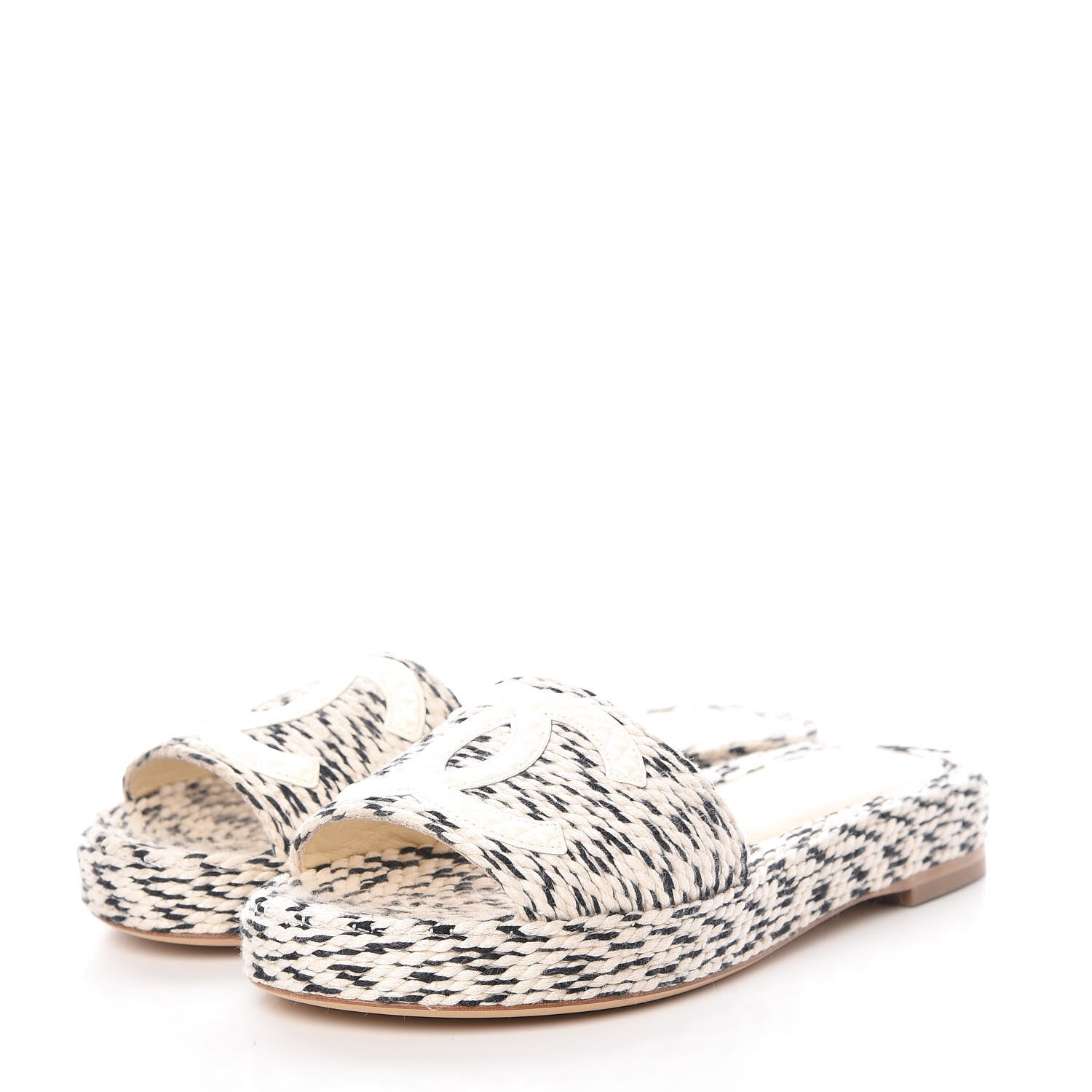 Chanel Cord CC Espadrille Slip On Sandals 36 Beige Black 3 of 10