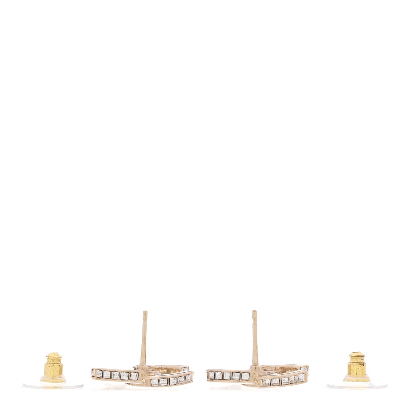 Metal Baguette Crystal CC Earrings Gold