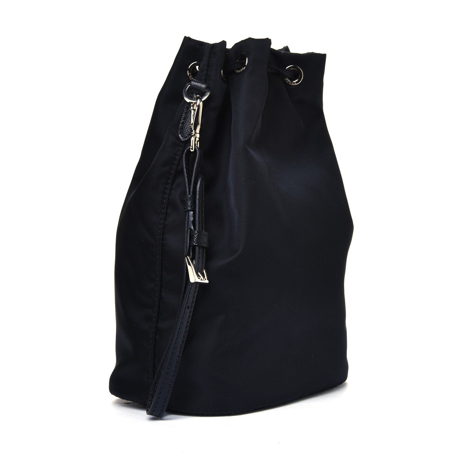 Saffiano Tessuto Nylon Vela Bucket Wristlet Black