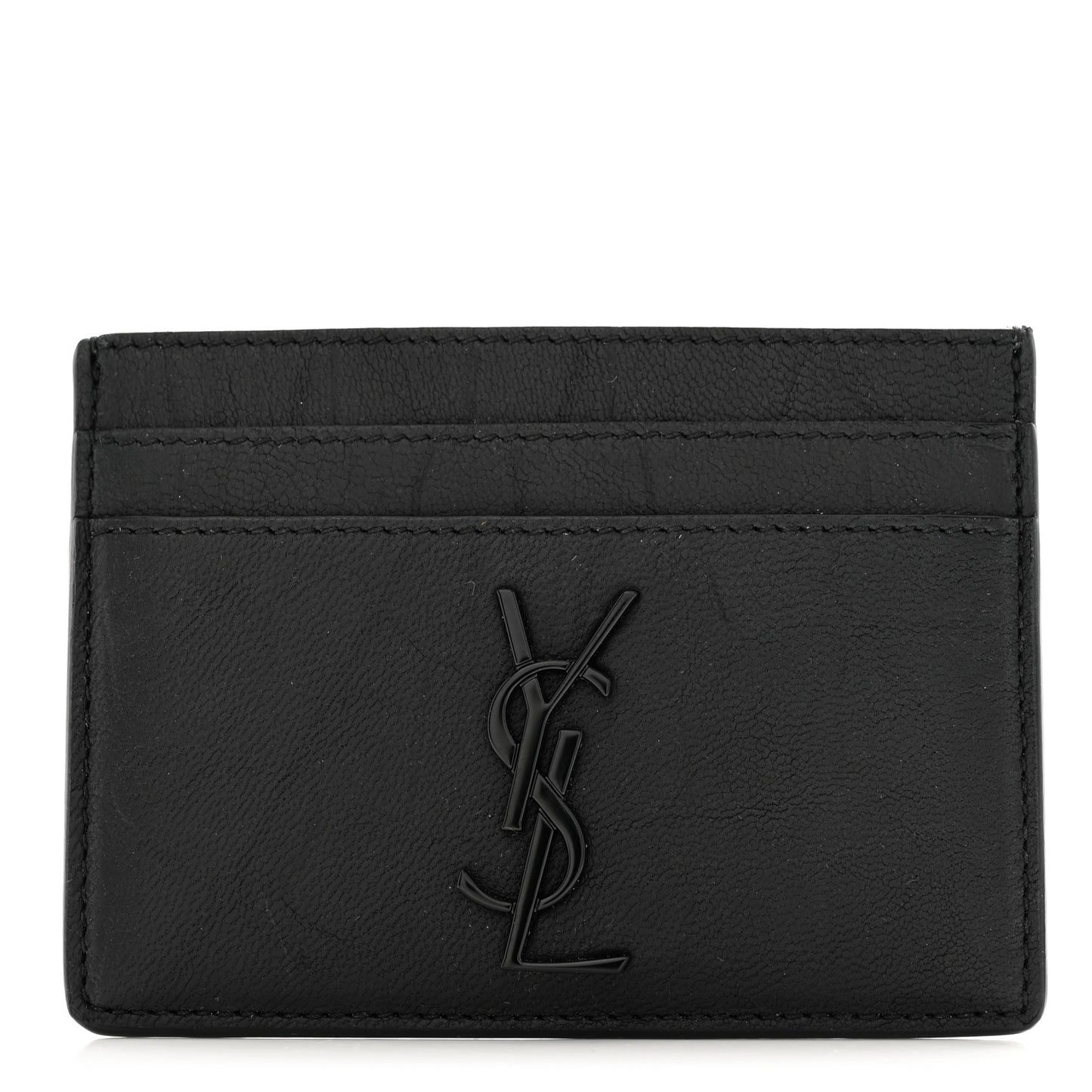 Calfskin Crocodile Embossed Monogram Credit Card Case Black
