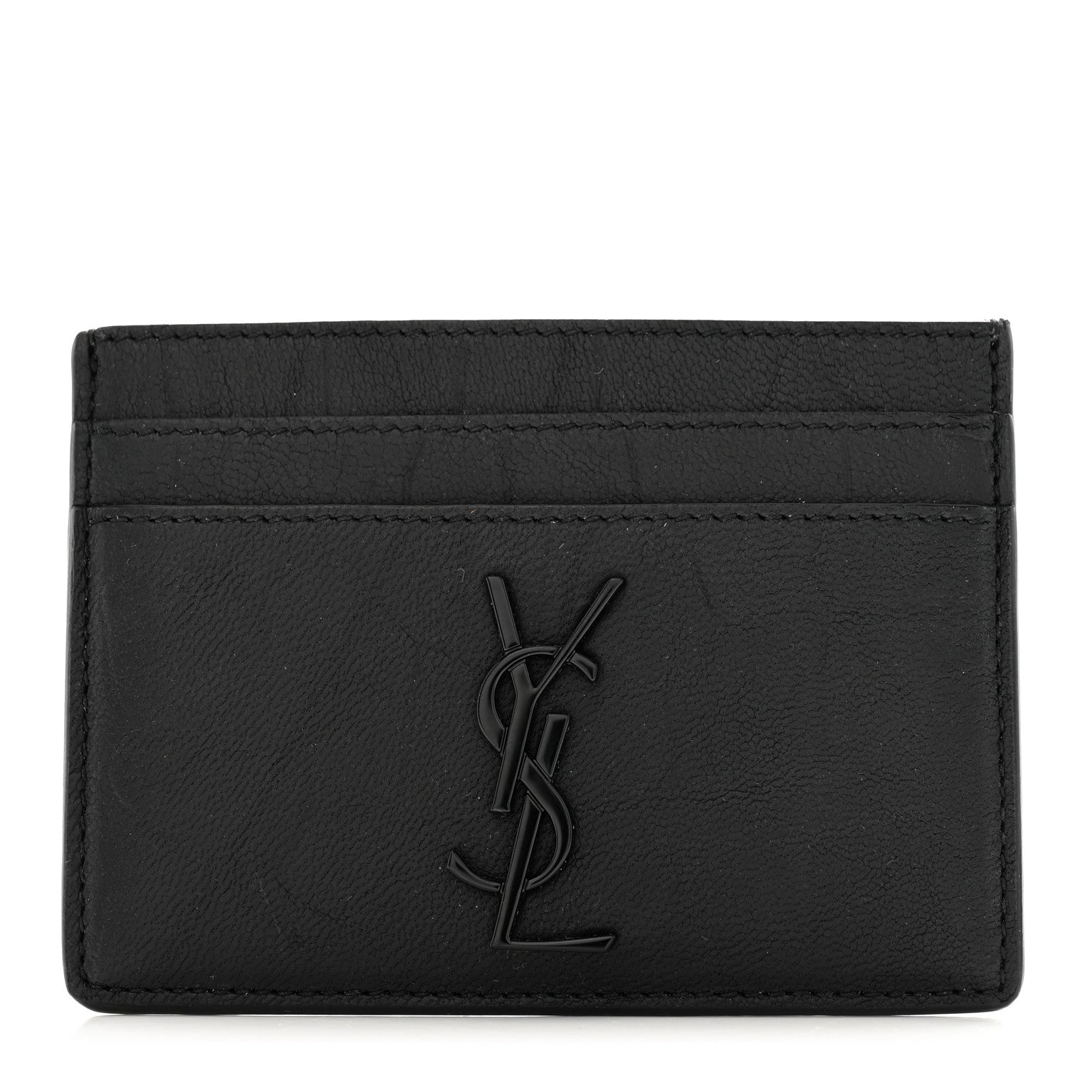 Saint Laurent Calfskin Crocodile Embossed Monogram Credit Card Case Black 1 of 8