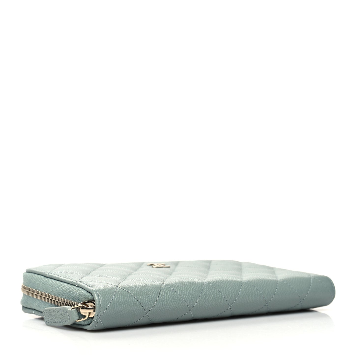 Caviar Quilted Large Gusset Zip Around Wallet Light Blue