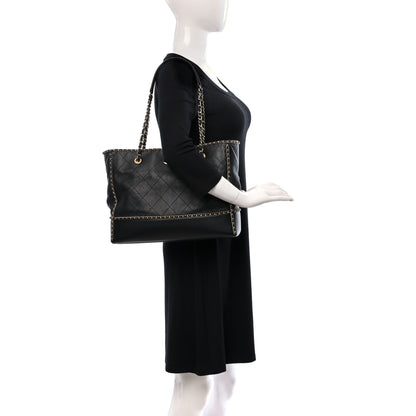 Chanel Calfskin Quilted Chain Lines Shopping Tote Black 2 of 11