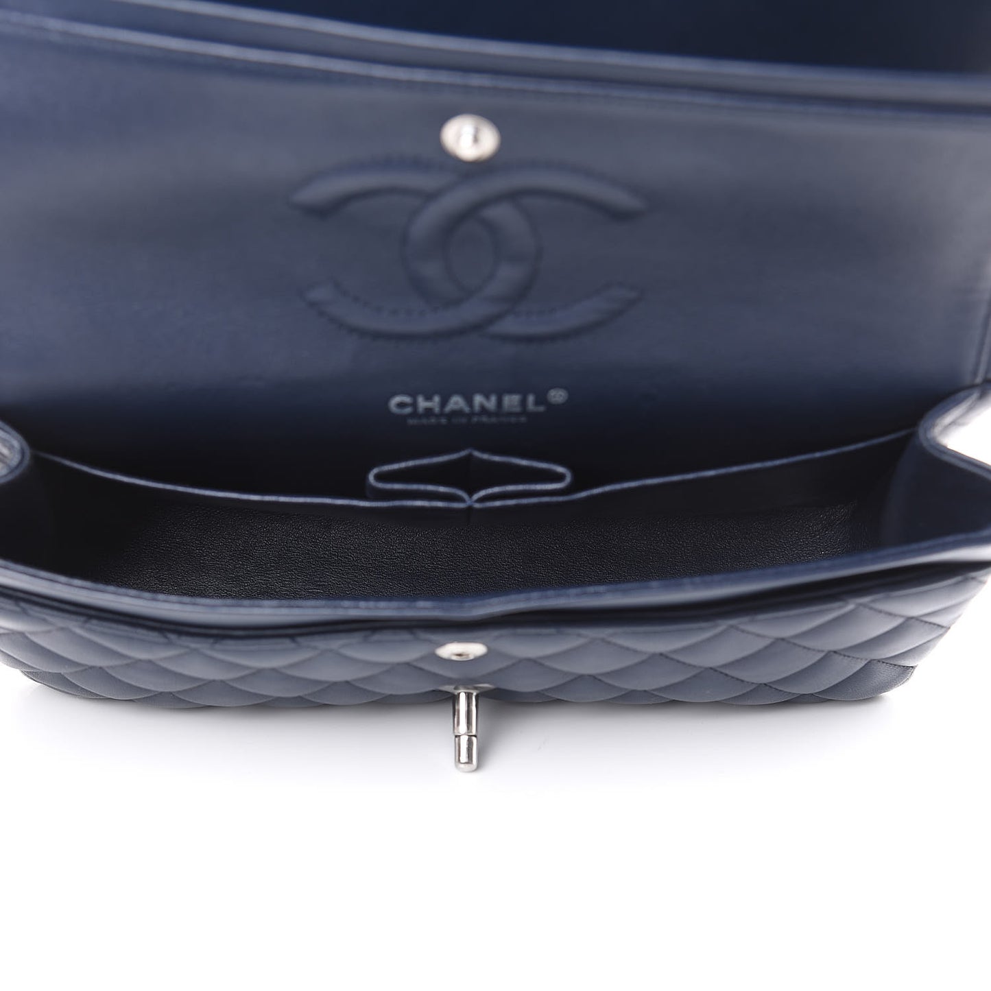 Lambskin Quilted Medium Double Flap Navy