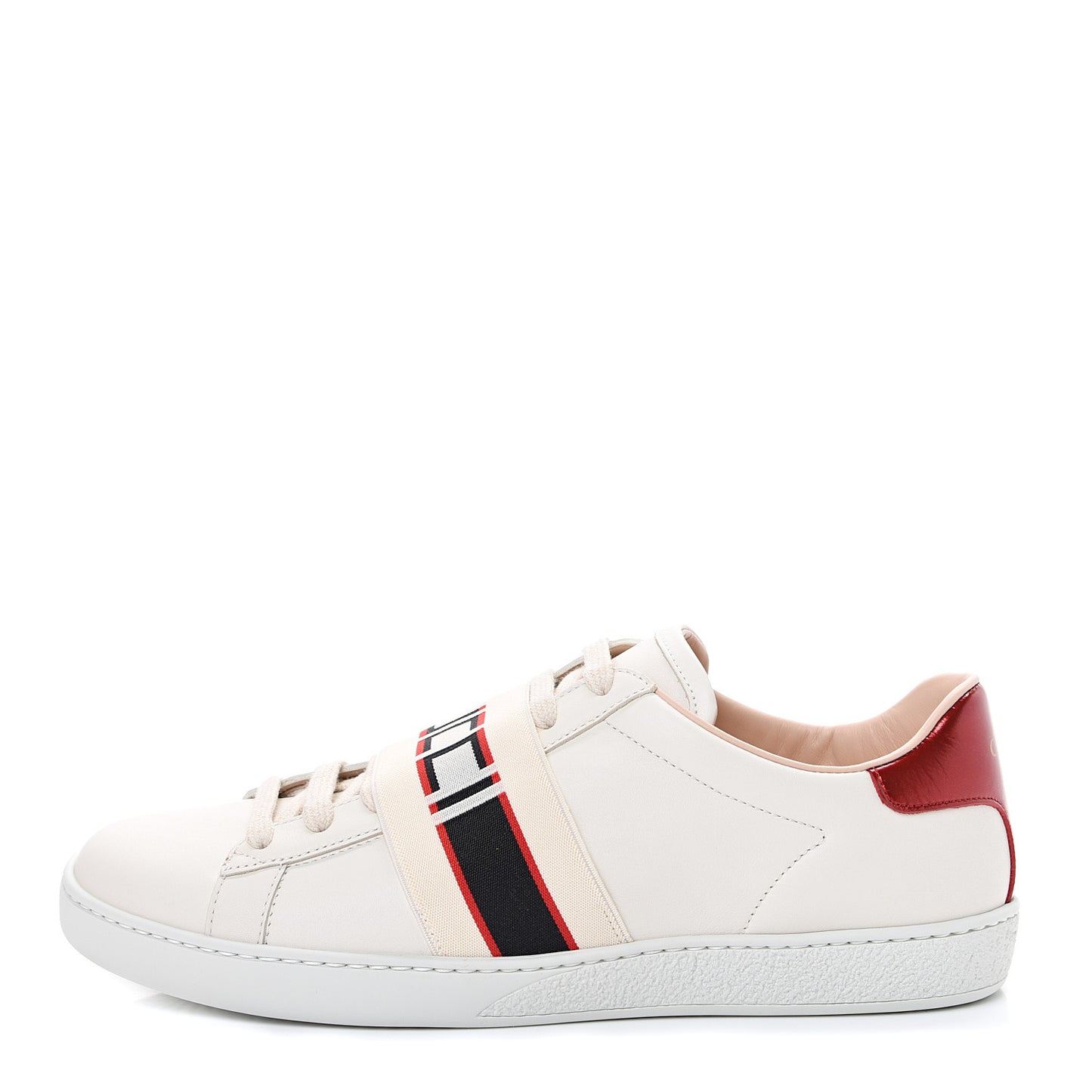 Calfskin Stripe Womens New Ace Sneakers 39 New Mystic White Ecru Red Flame