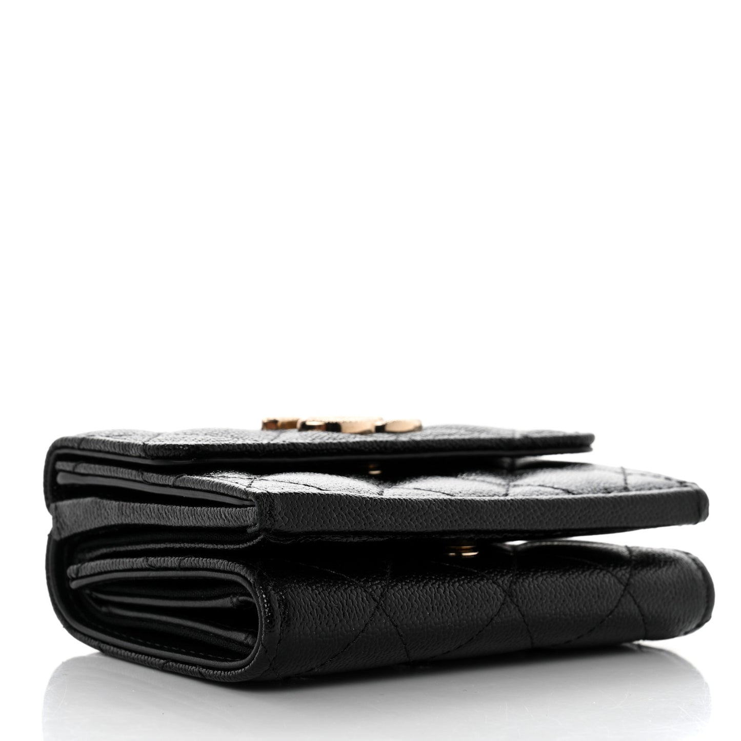 Caviar Quilted Studded CC Double Flap Wallet Black