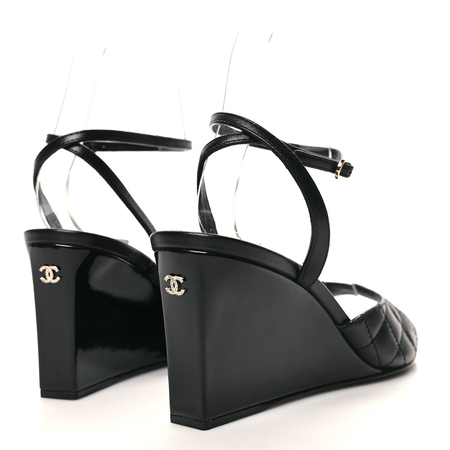 Chanel Lambskin Patent Quilted Wedge Sandals 36.5 Black 4 of 9