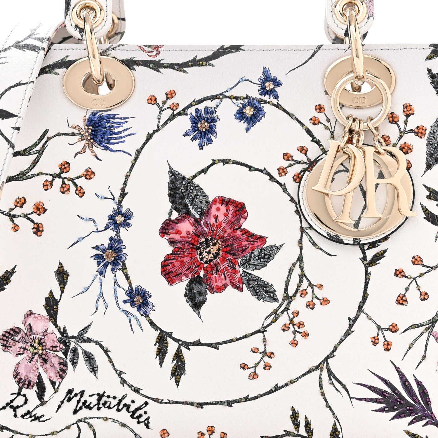 Christian Dior Calfskin Rosa Mutabilis Embroidered Medium Lady Dior White Multicolor 8 of 10