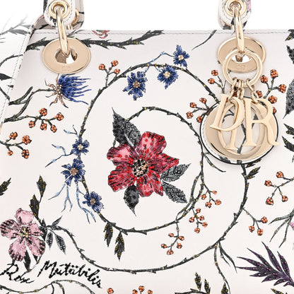 Christian Dior Calfskin Rosa Mutabilis Embroidered Medium Lady Dior White Multicolor 8 of 10