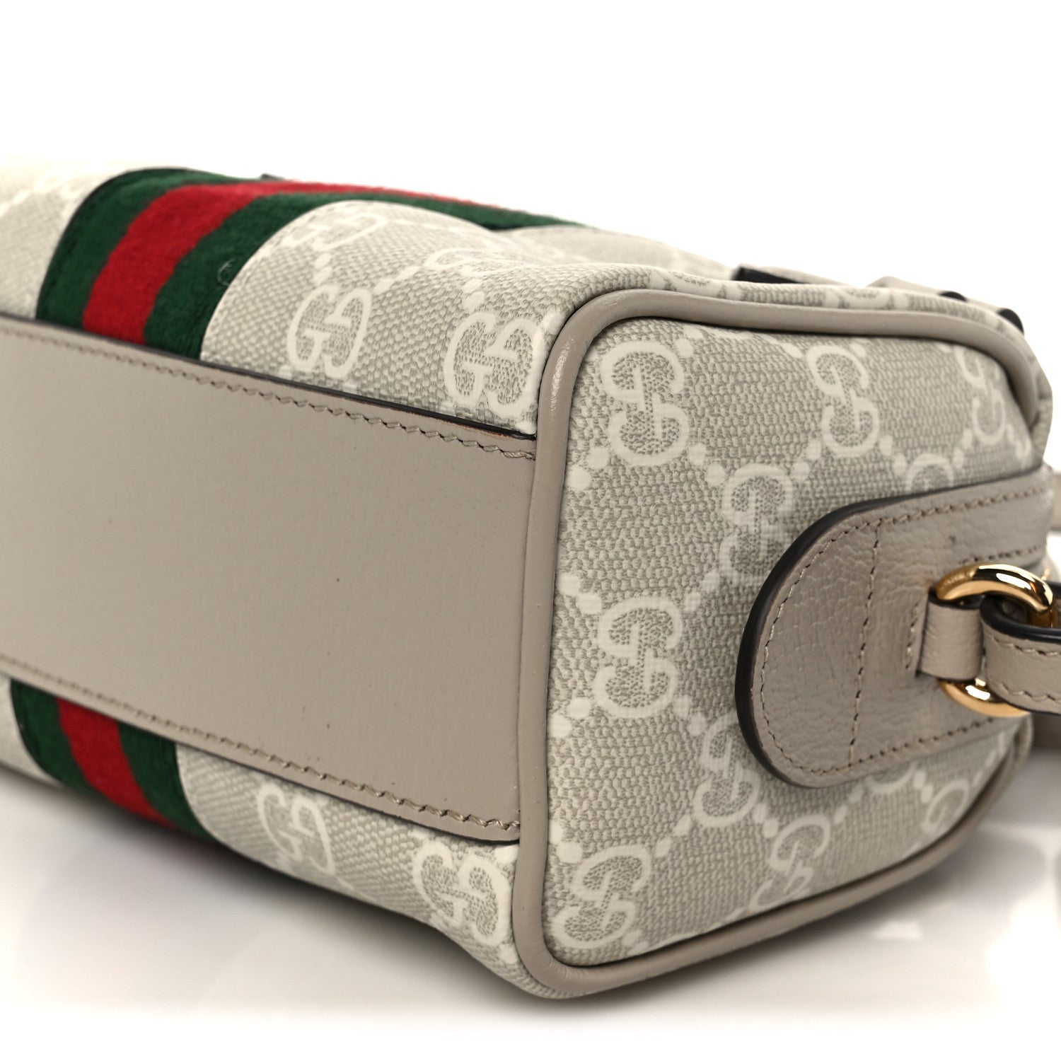 Gucci GG Supreme Monogram Textured Dollar Calfskin Web Super Mini Ophidia Top Handle Bowler Bag Beige Mystic White Oatmeal 10 of 11