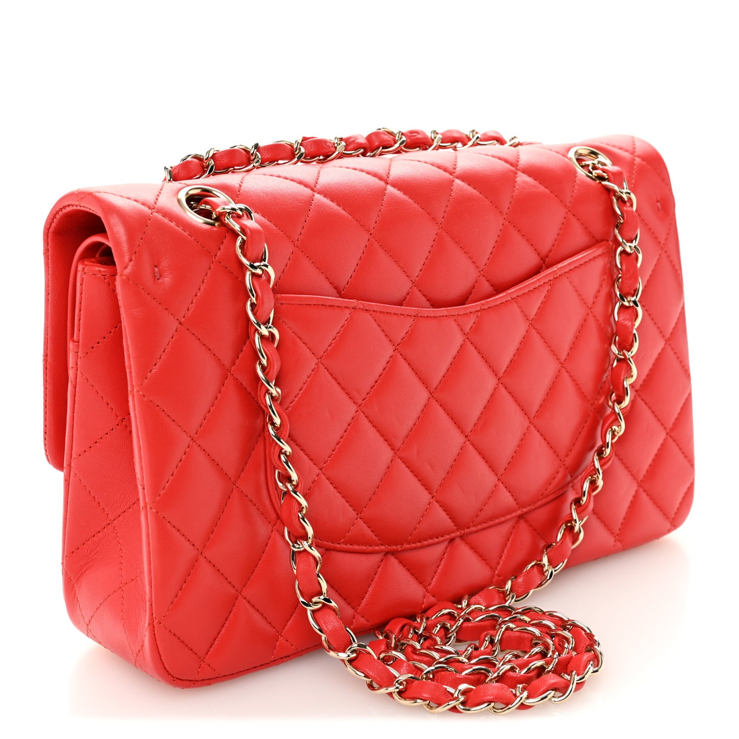 Lambskin Quilted Medium Double Flap Red