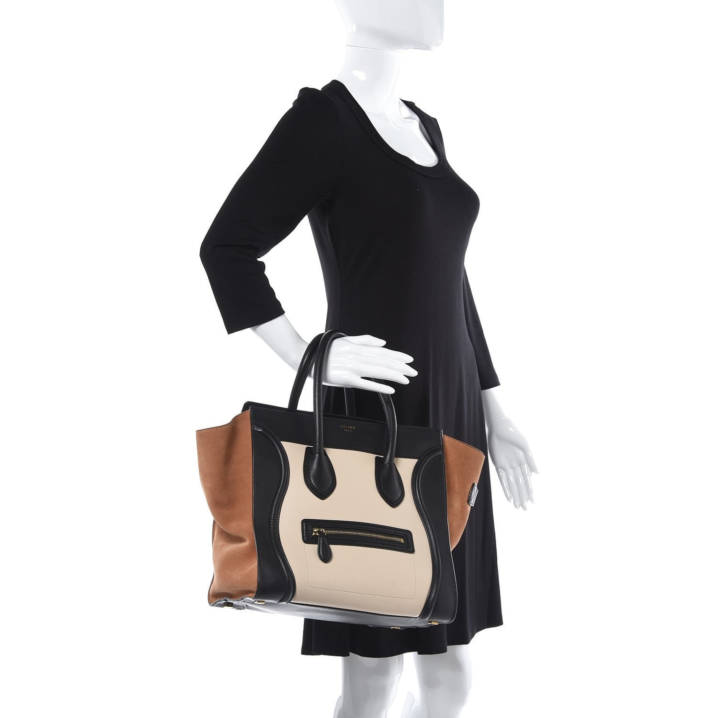 Satin Calfskin Suede Mini Tri-Color Luggage Seashell