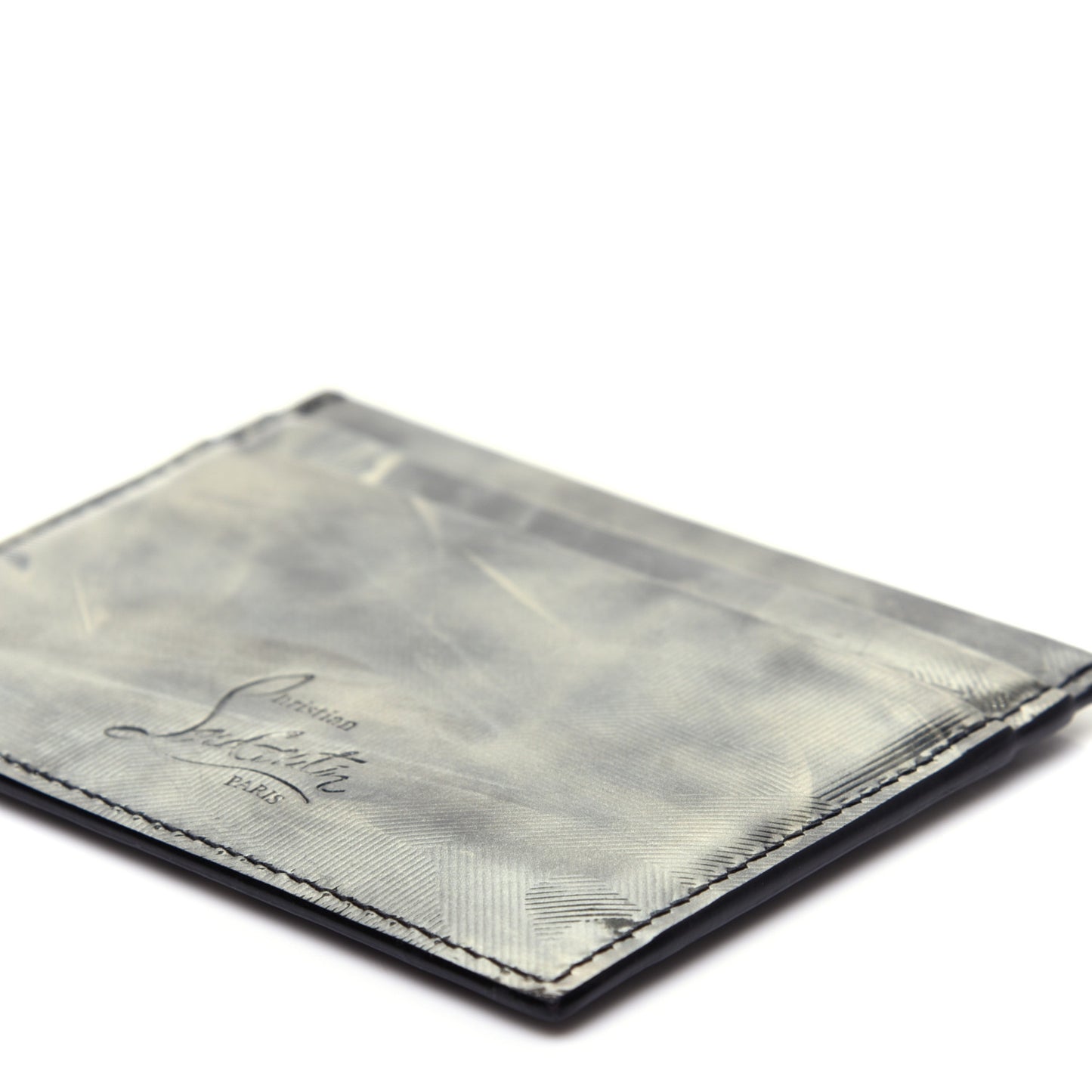 Textured Calfskin Print Card Holder Grey