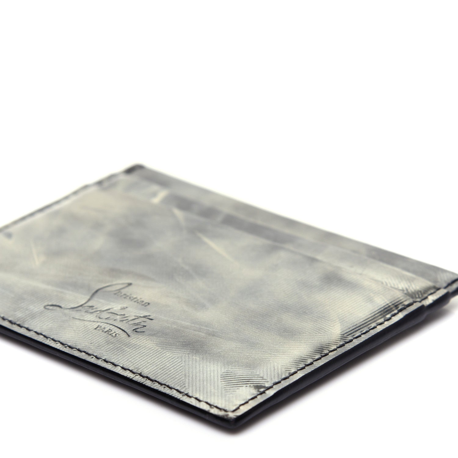 Christian Louboutin Textured Calfskin Print Card Holder Grey 7 of 9