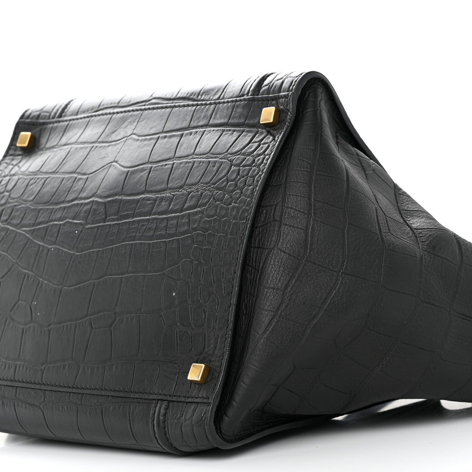 Celine Calfskin Crocodile Embossed Medium Phantom Luggage Black 10 of 17