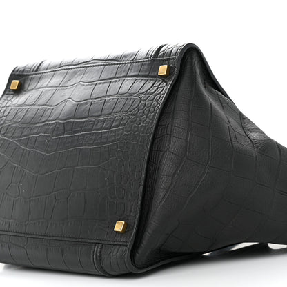Celine Calfskin Crocodile Embossed Medium Phantom Luggage Black 10 of 17