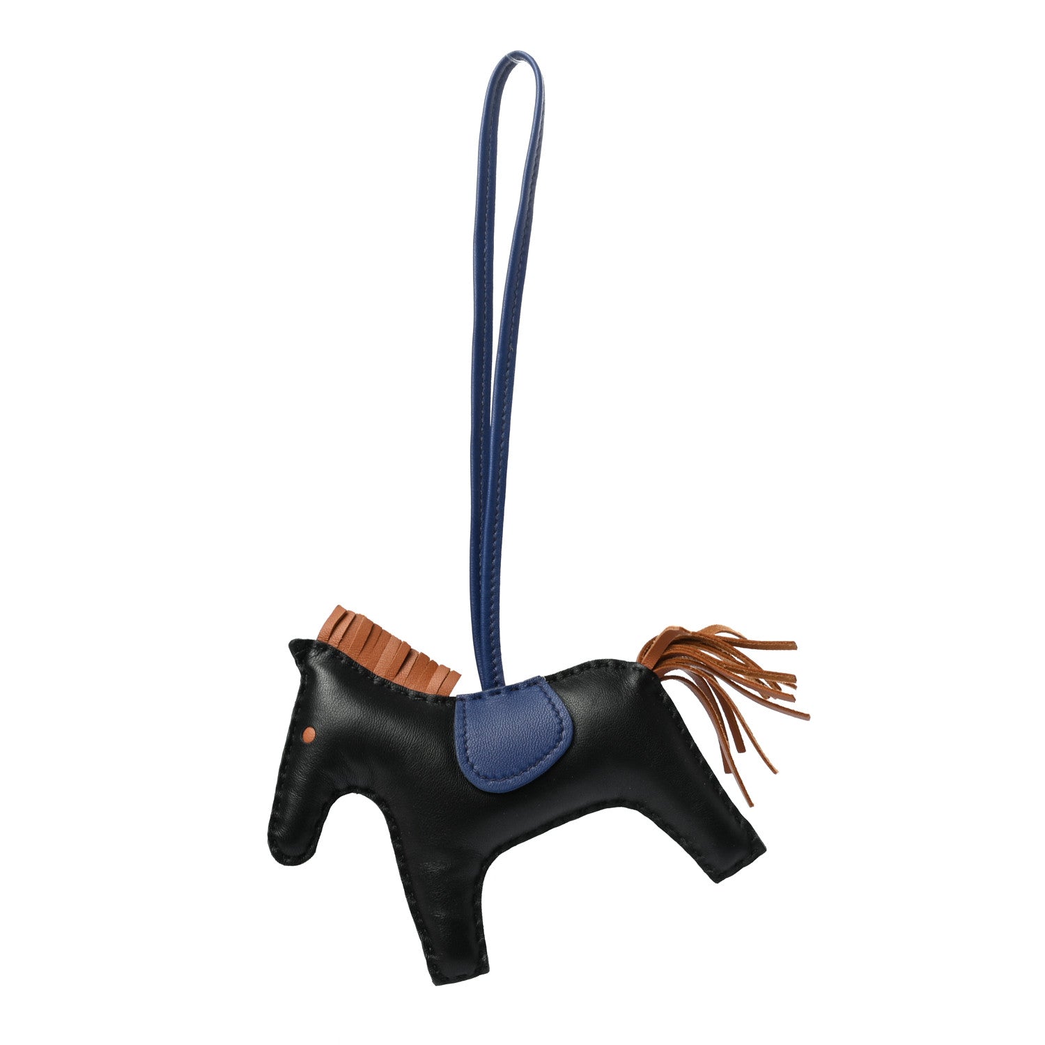 Hermes Milo Lambskin Grigri Rodeo Horse Bag Charm MM Black Bleu Saphir Gold 1 of 4