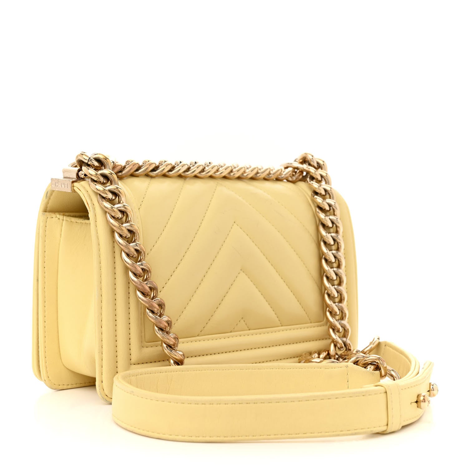 Chanel Calfskin Chevron Quilted Small Boy Flap Yellow 3 of 20