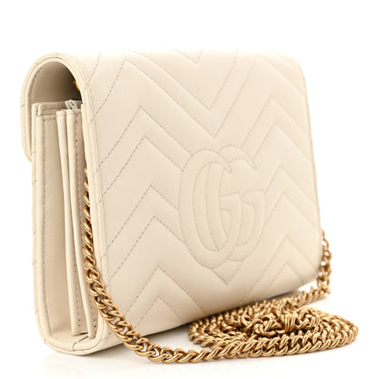 Gucci Calfskin Matelasse GG Marmont Chain Wallet Mystic White 3 of 10