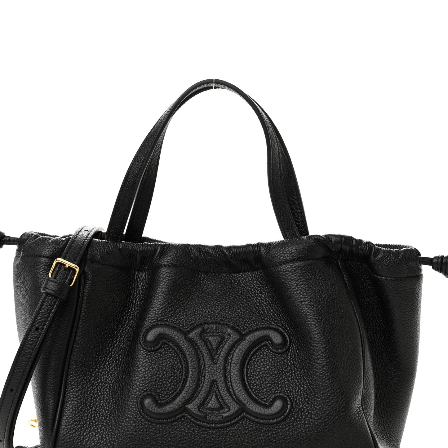 Calfskin Cuir Small Triomphe Cabas Drawstring Black