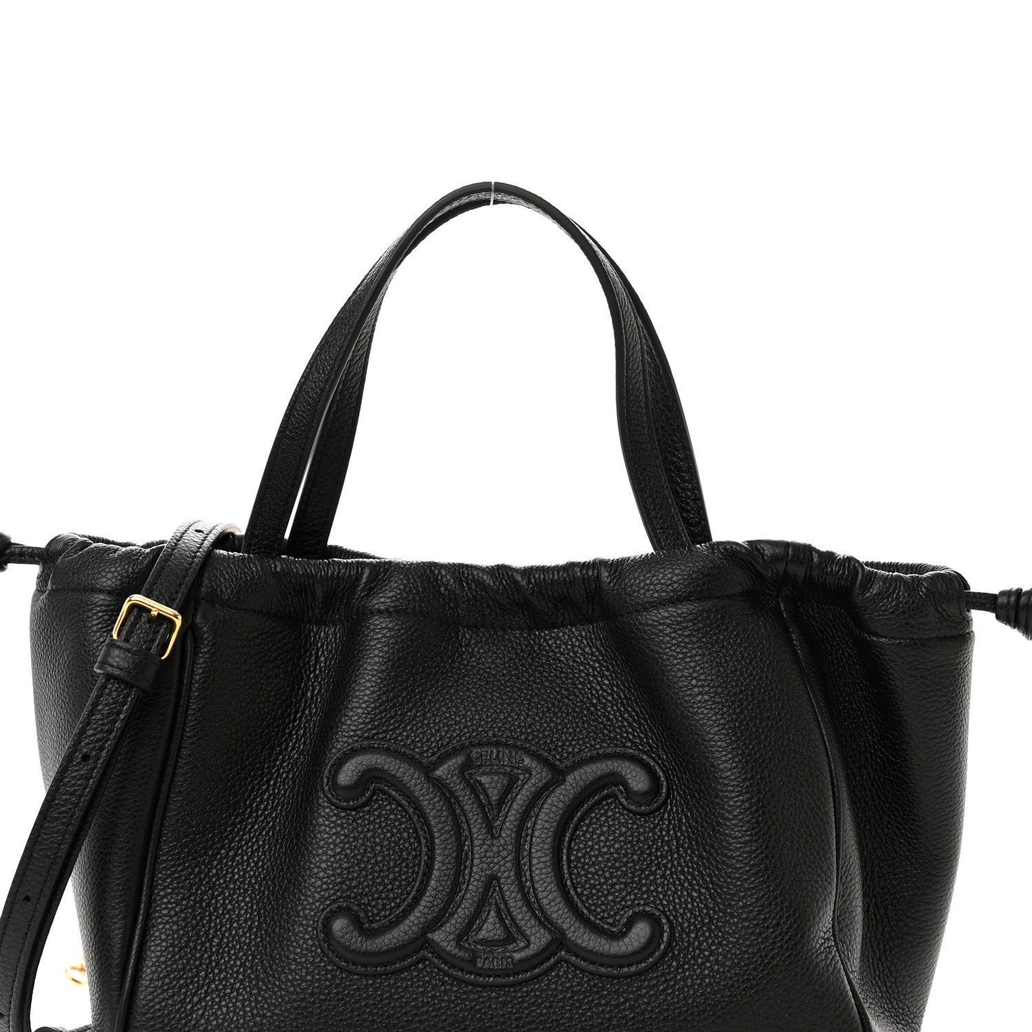 Celine Calfskin Cuir Small Triomphe Cabas Drawstring Black 7 of 10