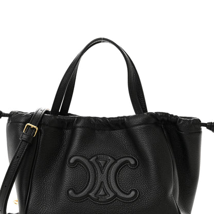 Celine Calfskin Cuir Small Triomphe Cabas Drawstring Black 7 of 10