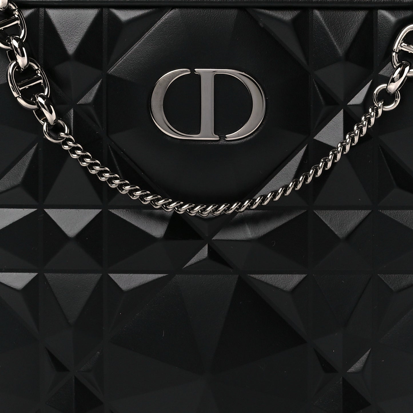 Calfskin Macrocannage Diamond Caro Zipped Pouch With Chain Black