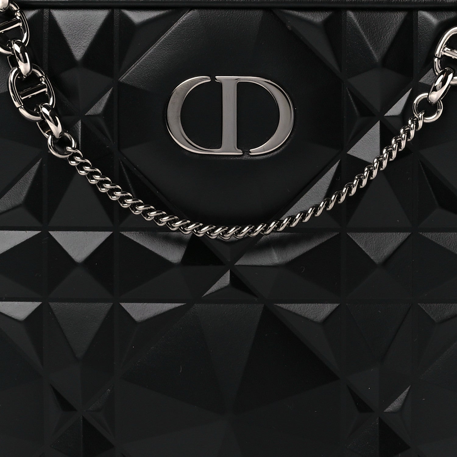 Christian Dior Calfskin Macrocannage Diamond Caro Zipped Pouch With Chain Black 8 of 10