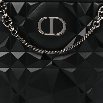 Christian Dior Calfskin Macrocannage Diamond Caro Zipped Pouch With Chain Black 8 of 10