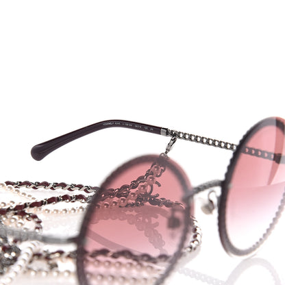 Chanel Round Removable Triple Hanging Chain Sunglasses 4245 Pink Silver 6 of 8