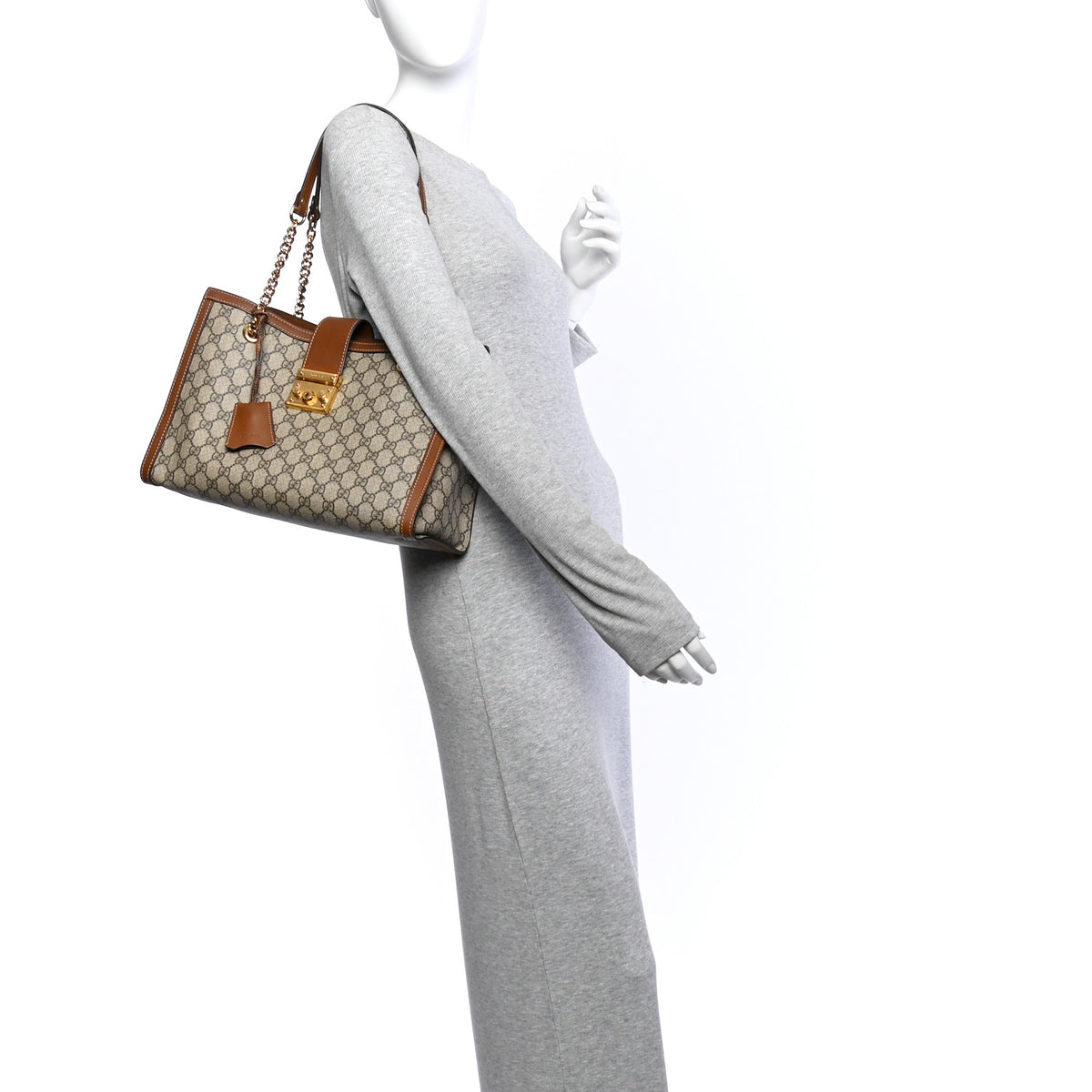 Gucci GG Supreme Monogram Medium Padlock Tote Beige Cuir 2 of 10