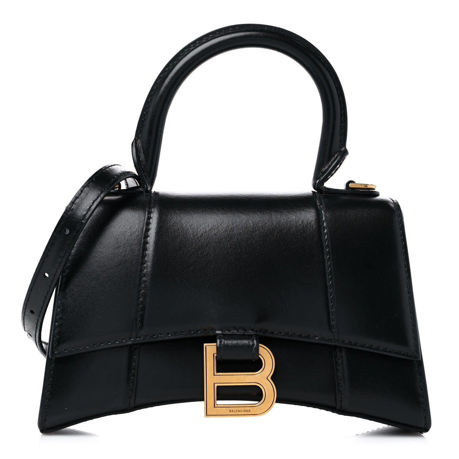 Balenciaga Shiny Box Calfskin Hourglass Top Handle Bag XS Black 1 of 12