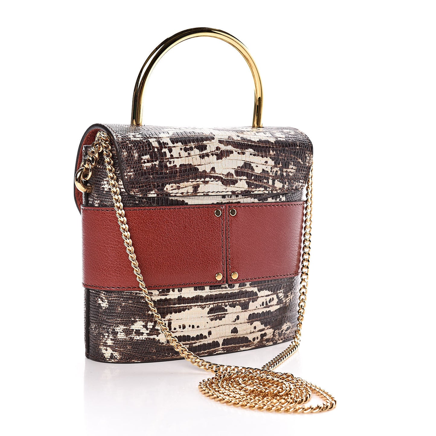 Calfskin Lizard Embossed Small Aby Lock Sepia Brown
