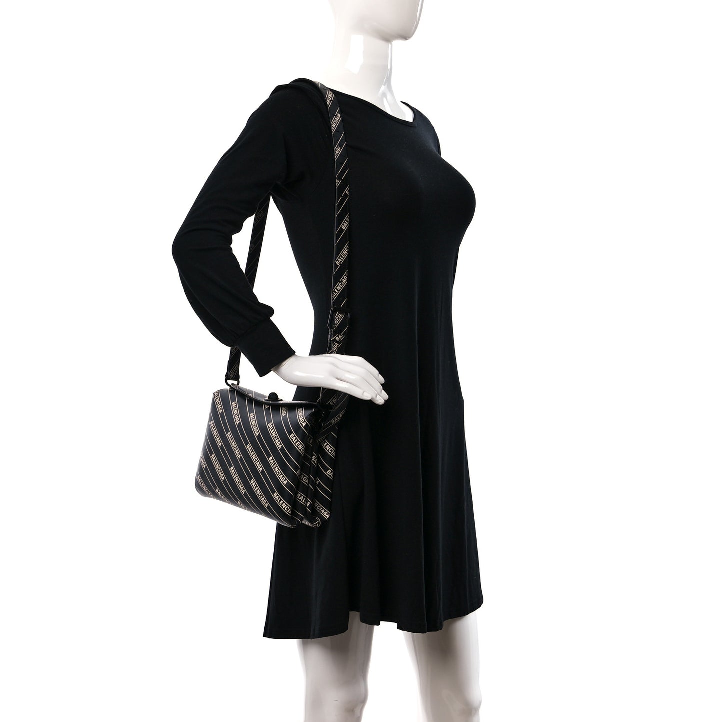 Calfskin Diagonal Allover Logo Print S Flap Bag Black White