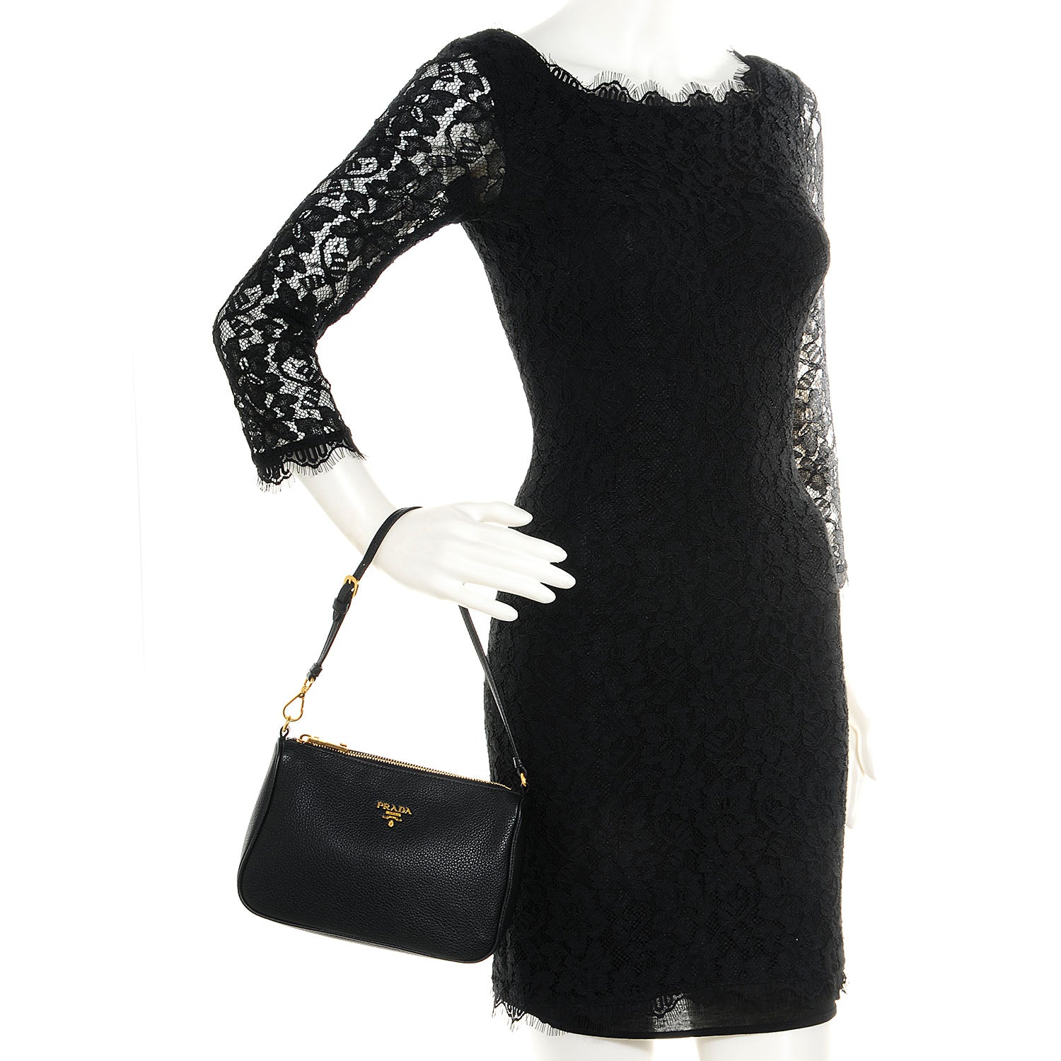 Prada Vitello Daino Pochette Bag Black 2 of 9